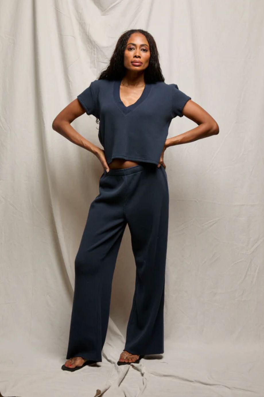 Perfect White Tee Jada Waffle Tee in Navy