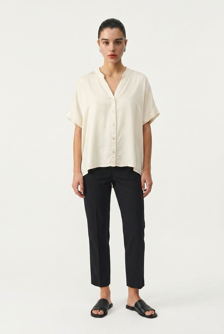 B-YU Oversized Satin Blouse, Color: Burro, Size: XS