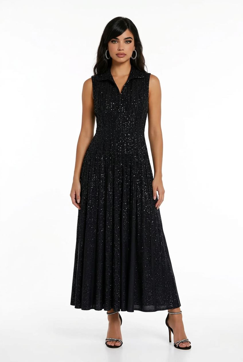D. Exterior Black Sequin Dress