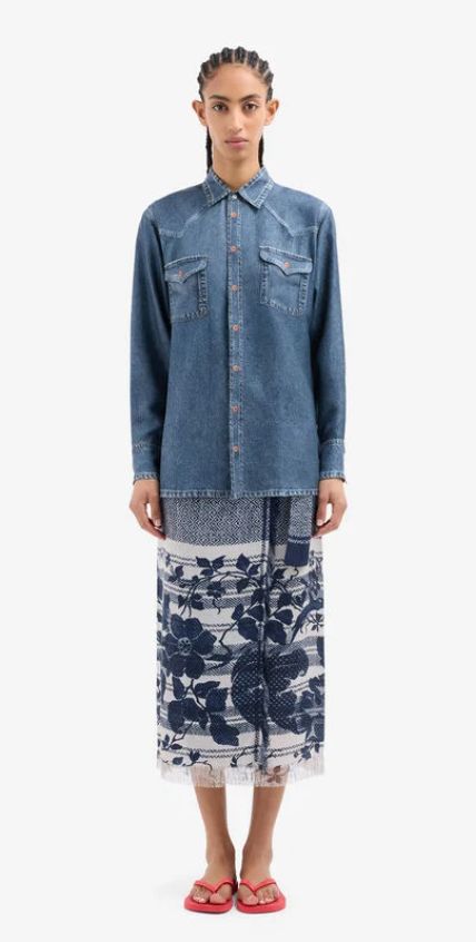 Pierre-Louis Mascia Silk Printed Denim Blouse