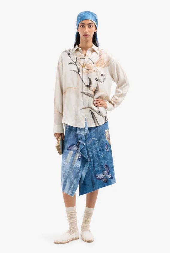 Pierre-Louis Mascia Beige Floral Print Blouse, Color: Beige, Size: XS