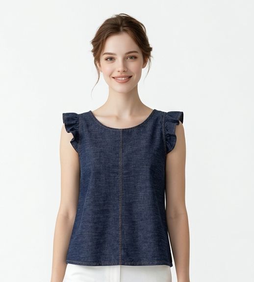 Susanne Bommer Denim Flutter Top