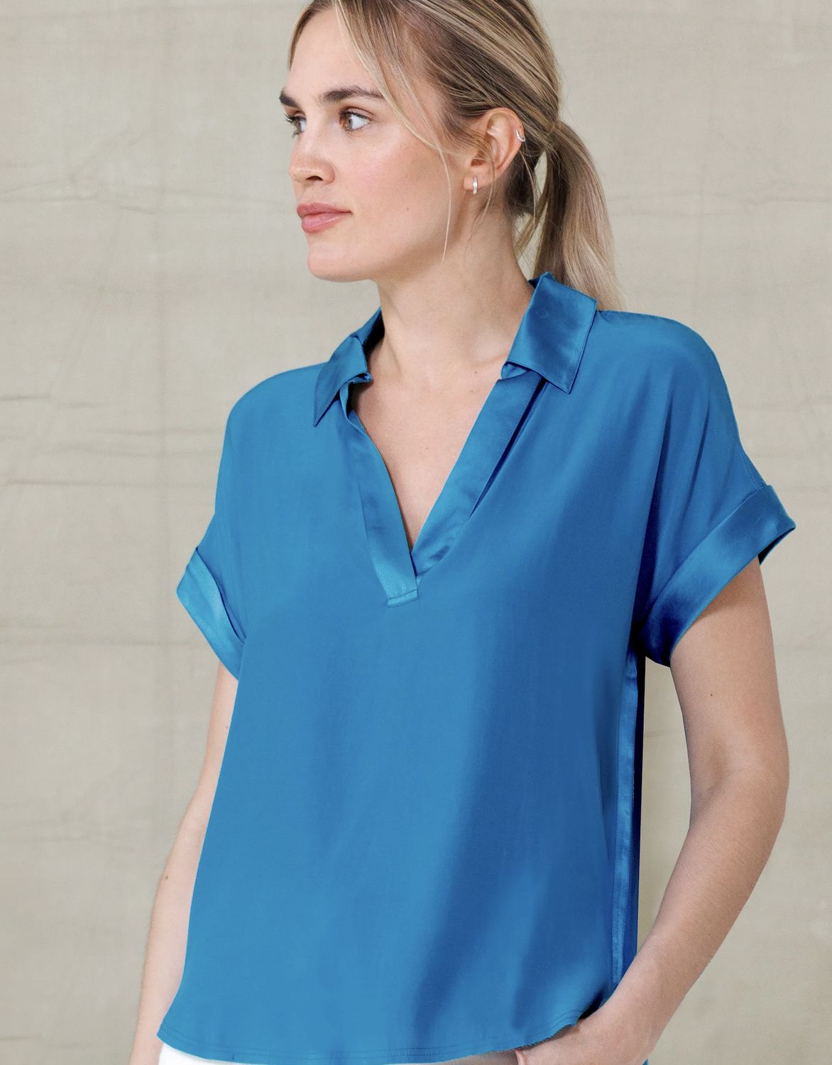Go Silk Polo Top in Pool Blue, Color: Pool, Size: XS