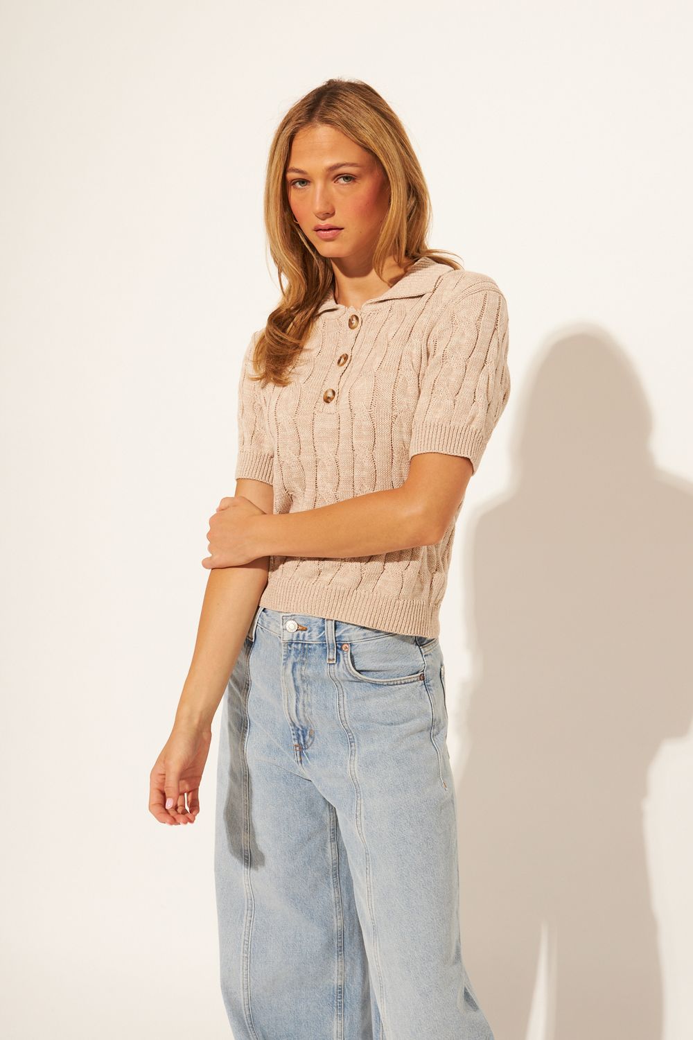 John &amp; Jenn Timmy Polo Sweater, Color: Light Mocha, Size: XS
