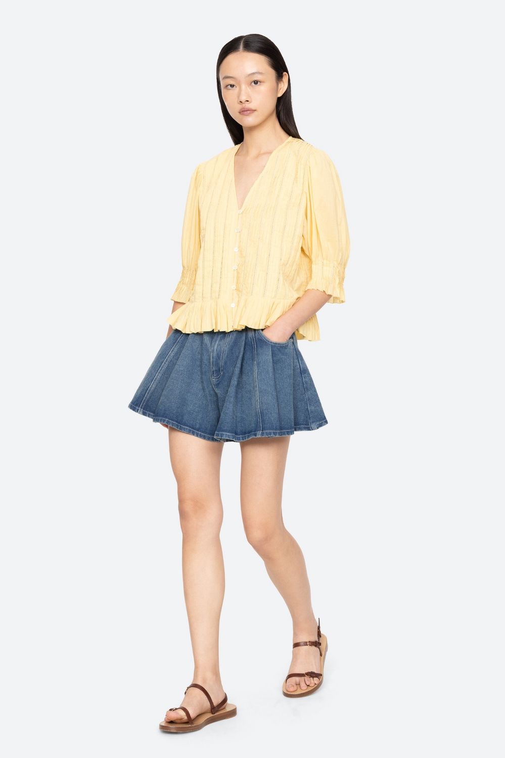 Sea-NY Alberte Knit Top, Color: Yellow, Size: XS