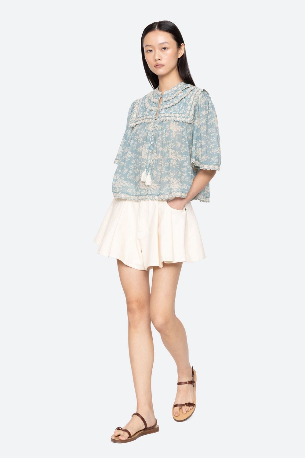 Sea-NY Kirsten Print Top, Color: Sky, Size: XS