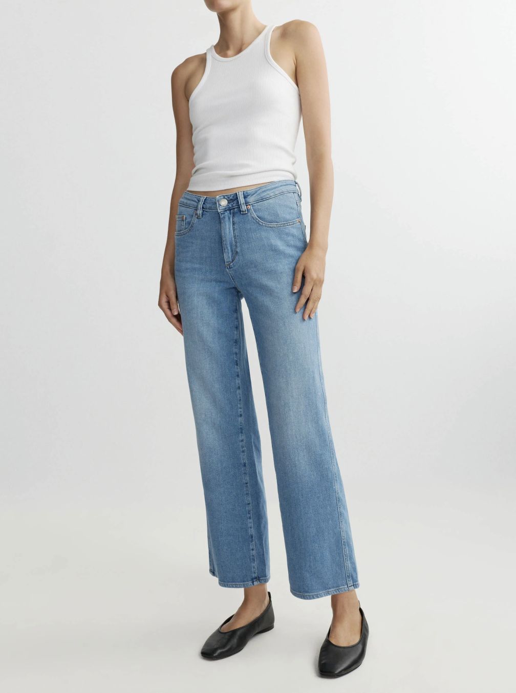 DL1961 Pippa Refined Wide Leg  Mid Rise Ankle Jean in Riverbank Aura