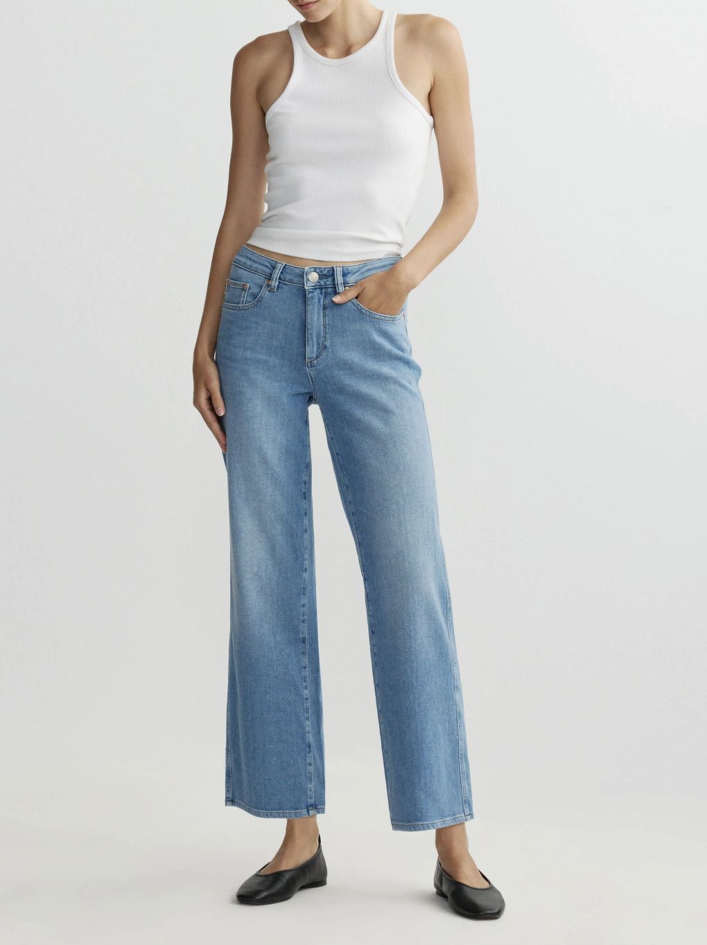 DL1961 Pippa Refined Wide Leg  Mid Rise Ankle Jean in Riverbank Aura