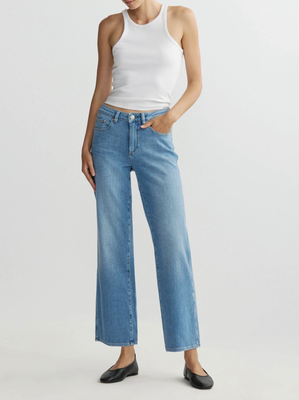 DL1961 Pippa Refined Wide Leg Mid Rise Ankle Jean in Riverbank Aura