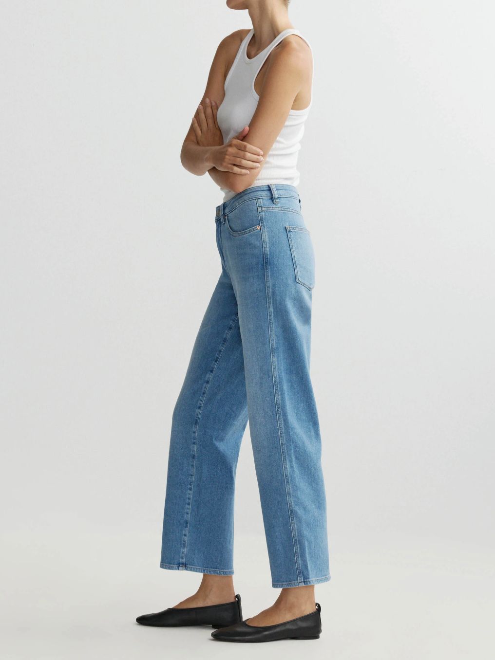 DL1961 Pippa Refined Wide Leg Mid Rise Ankle Jean in Riverbank Aura