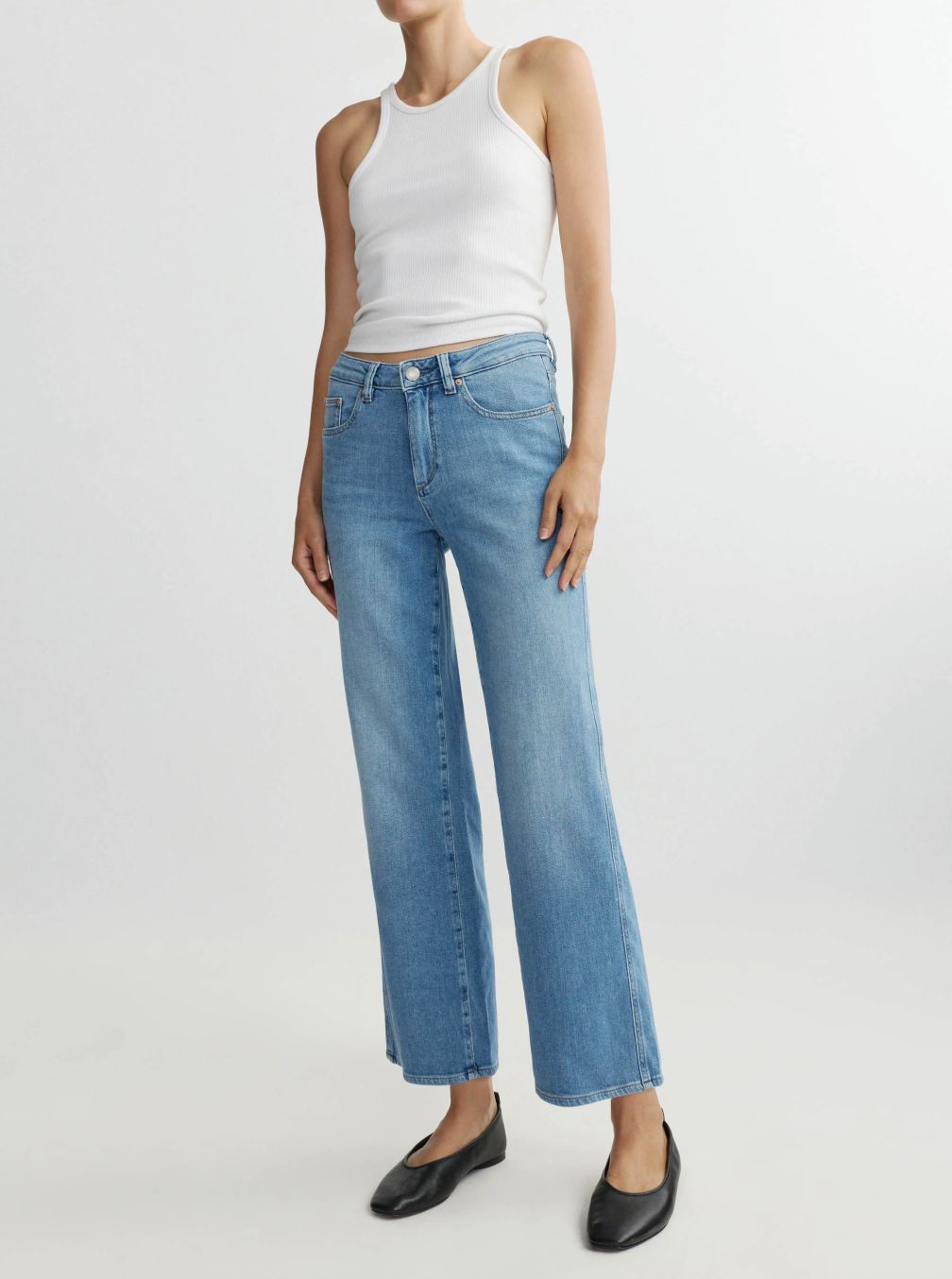 DL1961 Pippa Refined Wide Leg Mid Rise Ankle Jean in Riverbank Aura