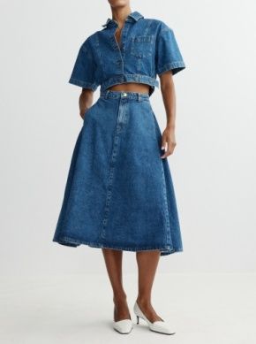 DL1961 Peonie Midi Skirt in North Beach, Color: North Beach, Size: 24