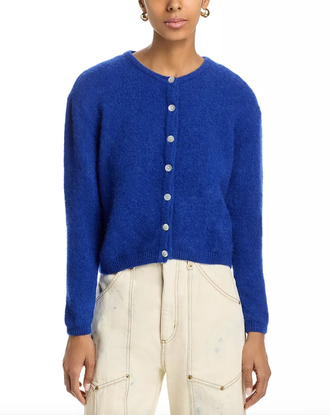 American Vintage Vito Long Sleeve Cardigan in Royal Blue, Lavender and Rose