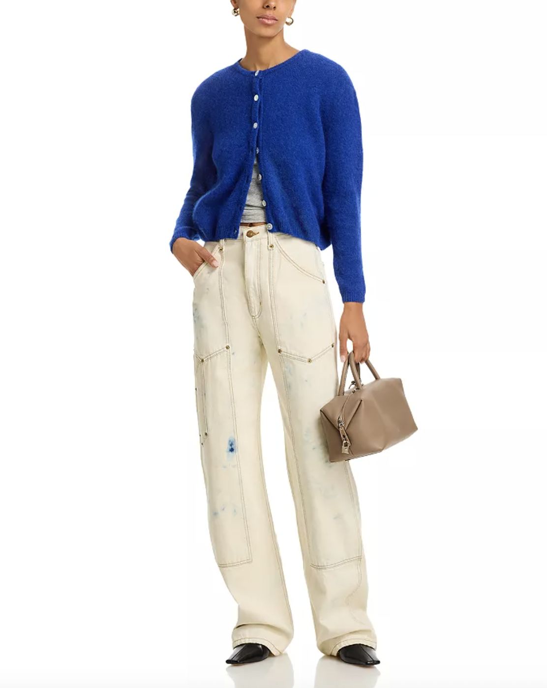 American Vintage Vito Long Sleeve Cardigan in Royal Blue, Lavender and Rose