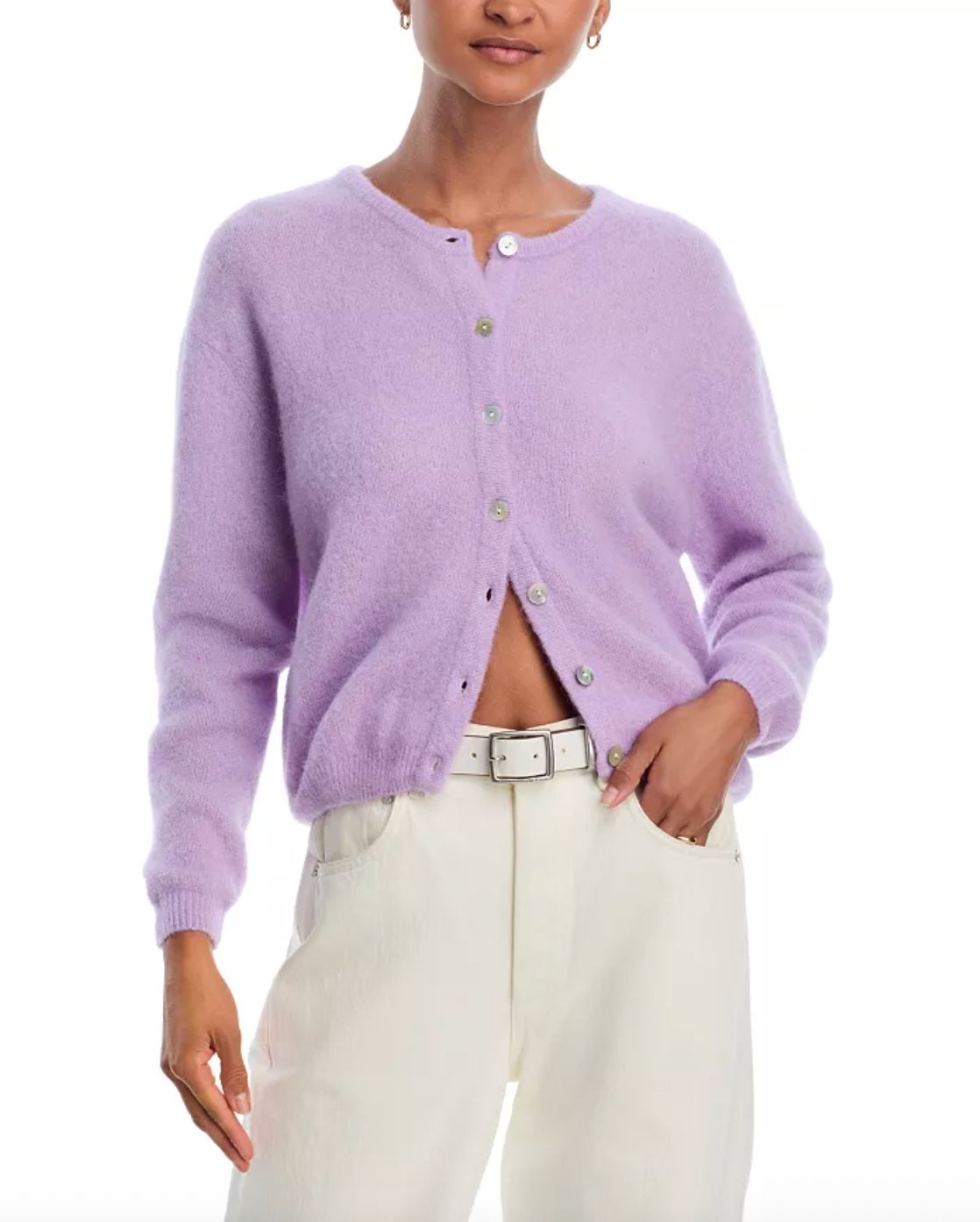 American Vintage Vitow Long Sleeve Cardigan in Royal Blue, Lavender and Rose