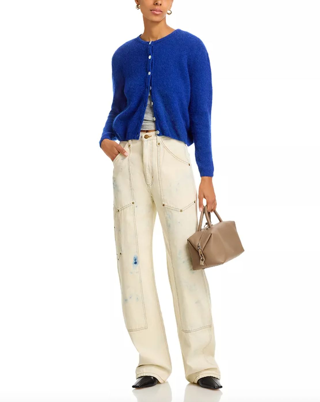 American Vintage Vitow Long Sleeve Cardigan in Royal Blue, Lavender and Rose