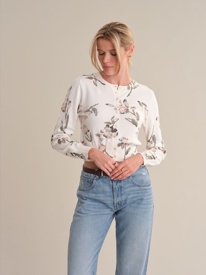 525 America Aster Floral Cardigan, Color: Chalk Combo, Size: XS