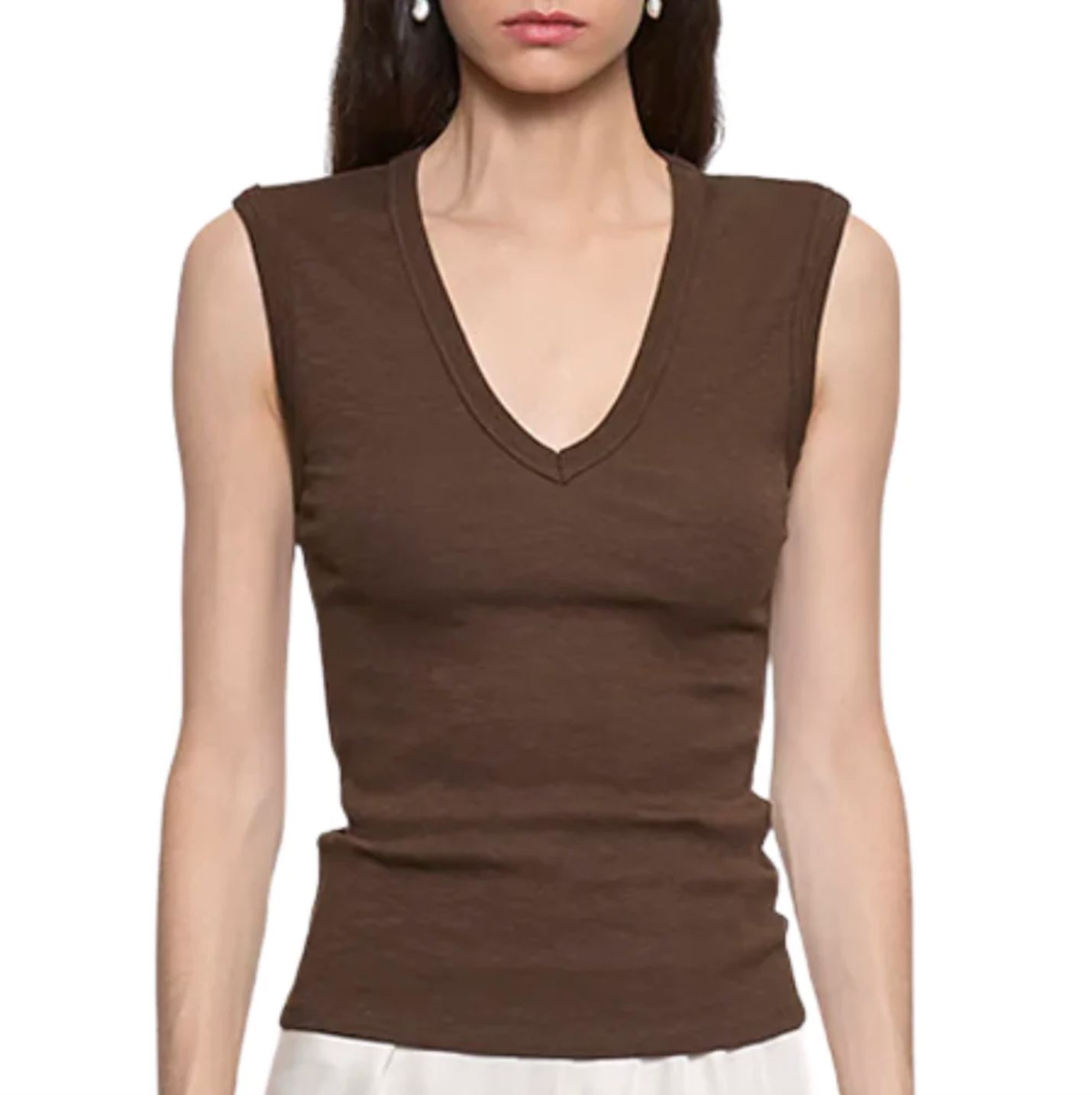 Enza Costa Textured Rib Sleeveless V-Neck Tee