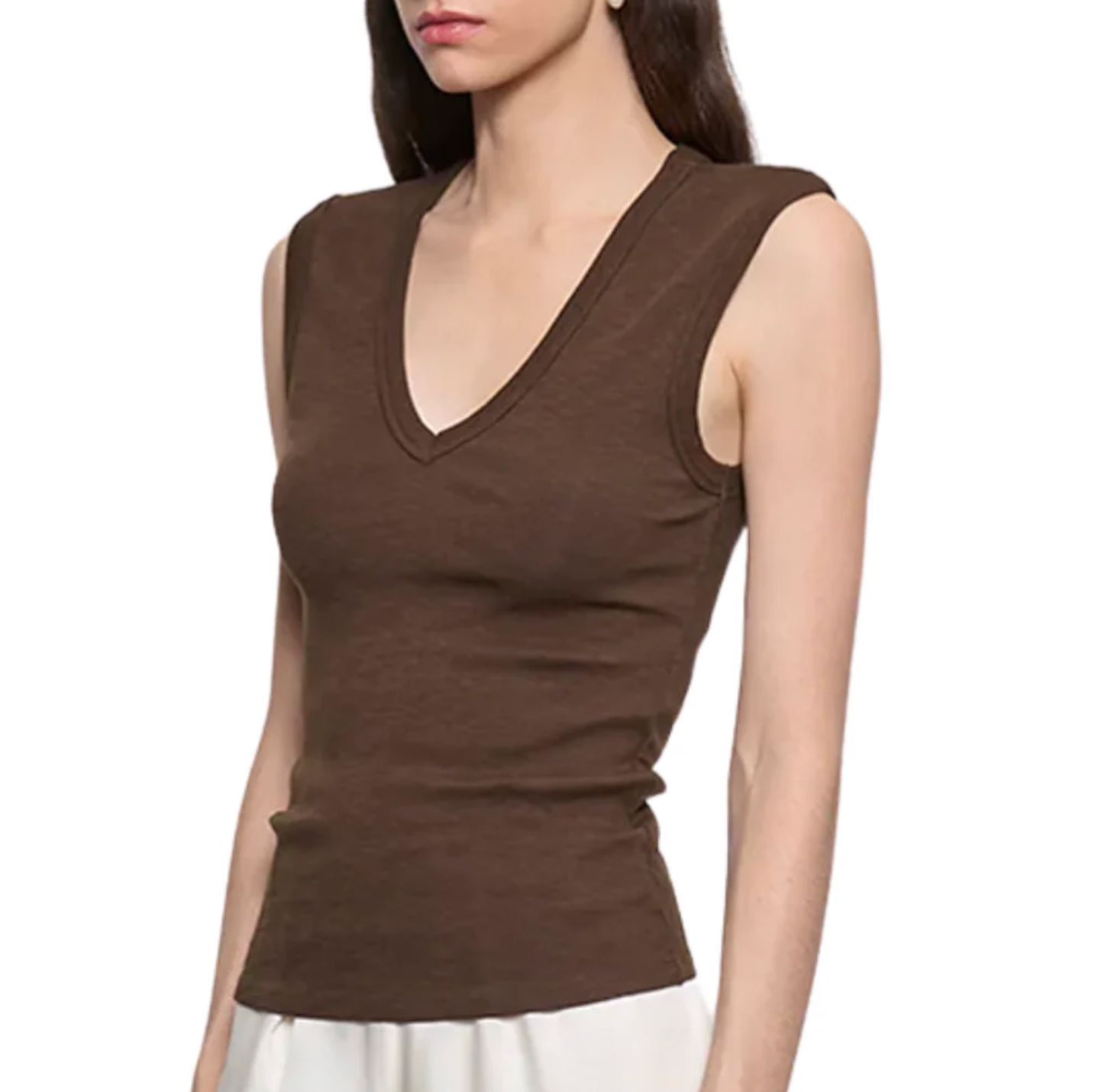 Enza Costa Textured Rib Sleeveless V-Neck Tee