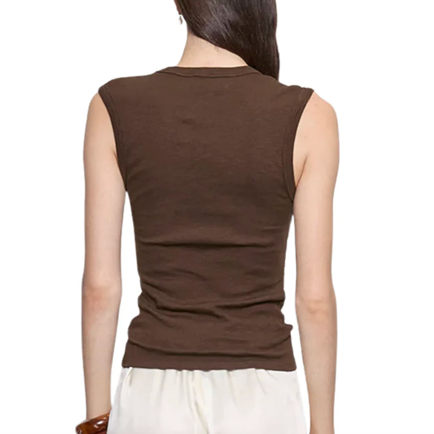 Enza Costa Textured Rib Sleeveless V-Neck Tee
