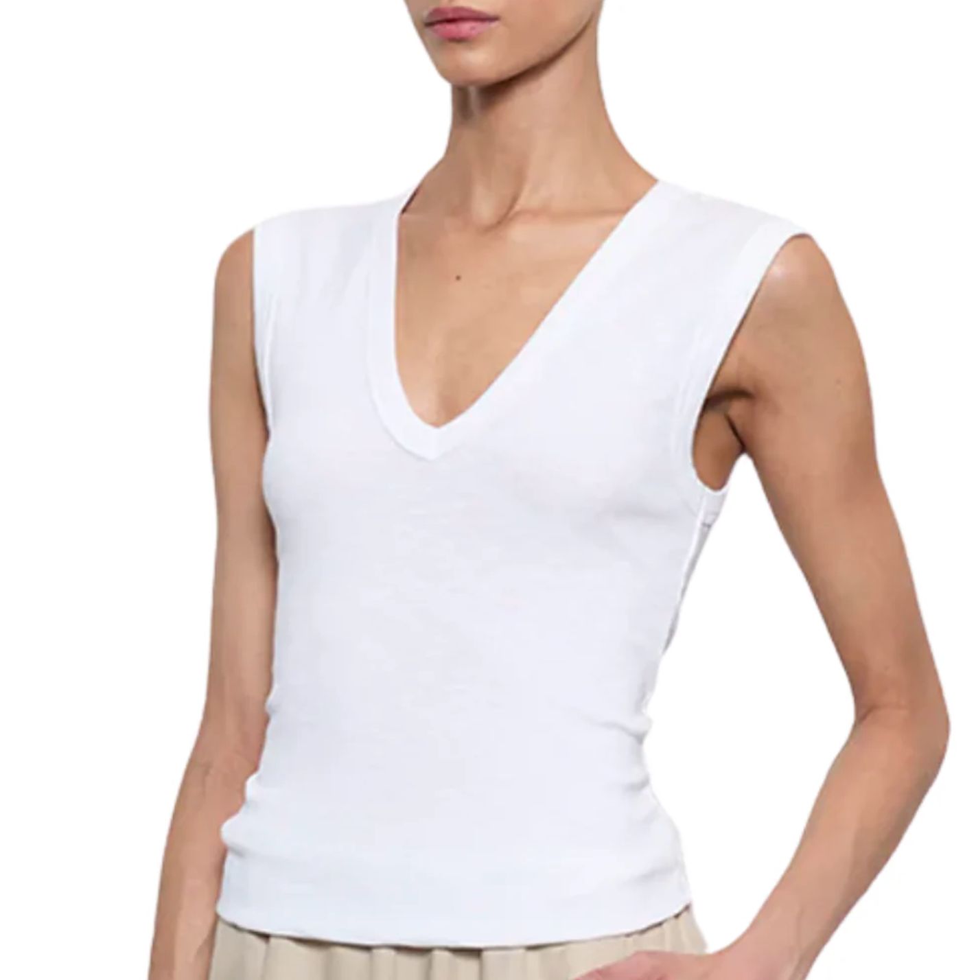Enza Costa Textured Rib Sleeveless V-Neck Tee