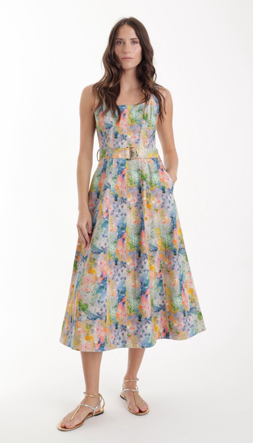 Karina Grimaldi Zyra Print Denim Dress, Color: Azura, Size: XS