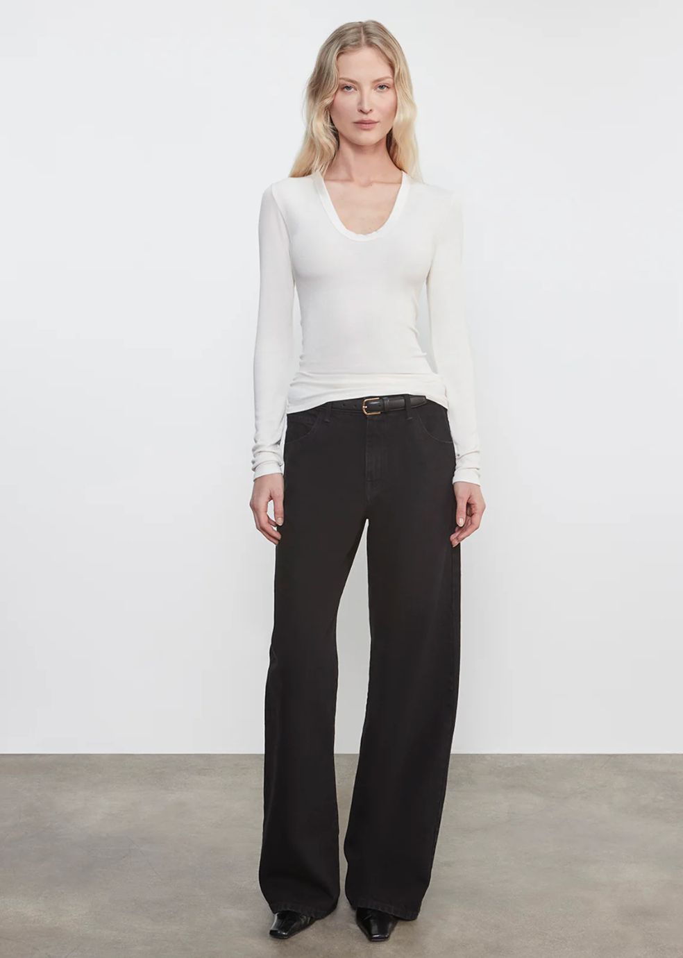 Enza Costa Rib Bold Long Sleeve U Tee in Chalk