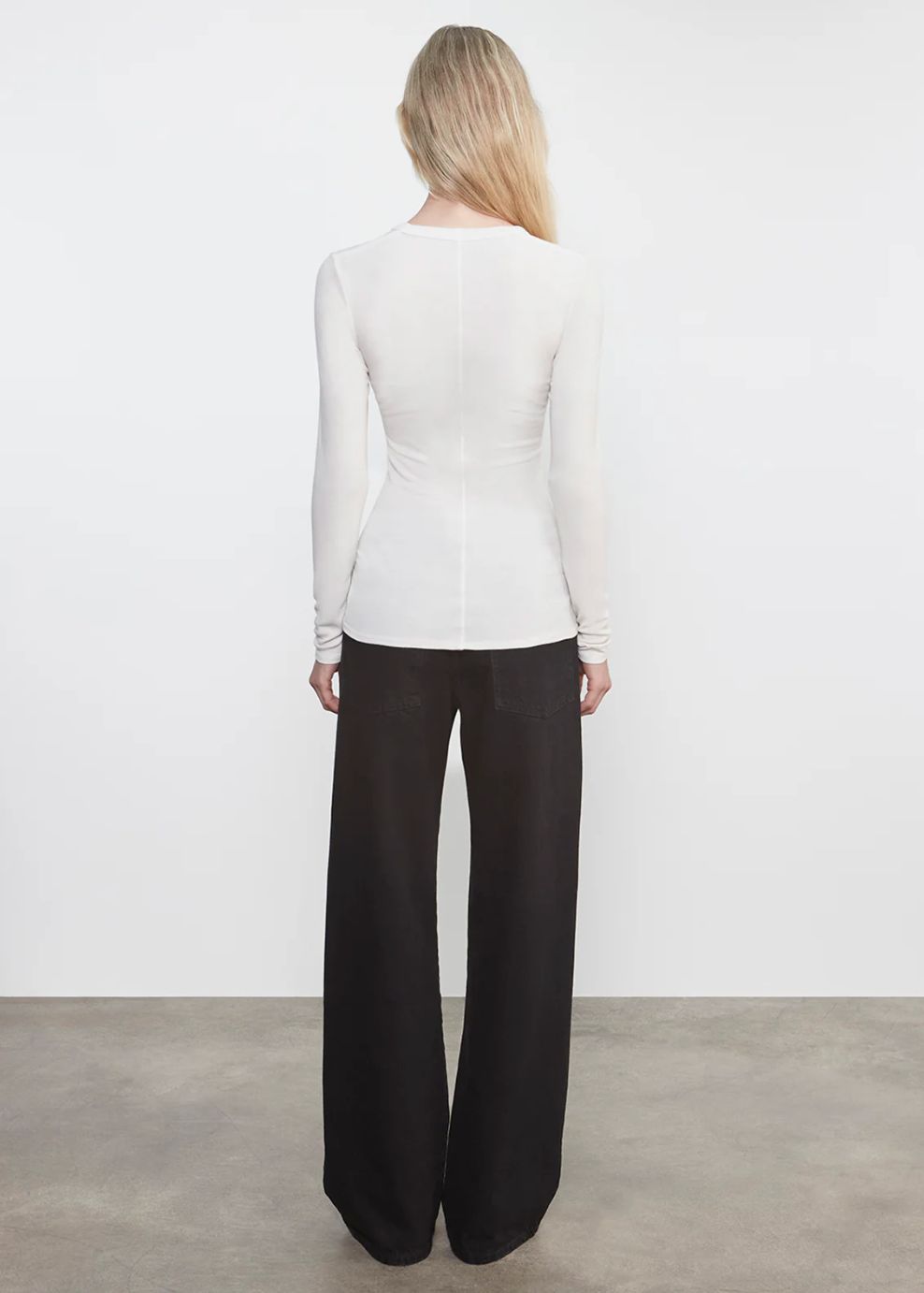 Enza Costa Rib Bold Long Sleeve U Tee in Chalk