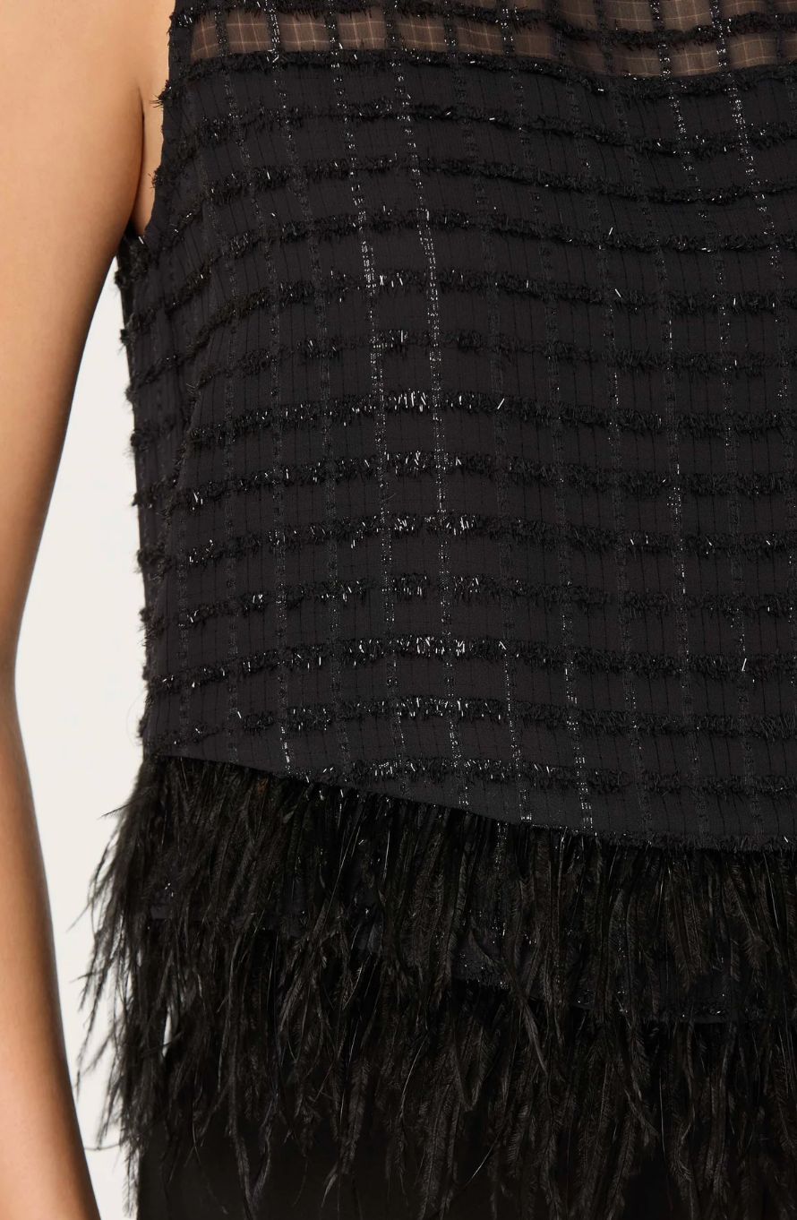 Etheos Metallic Feather Trim Top