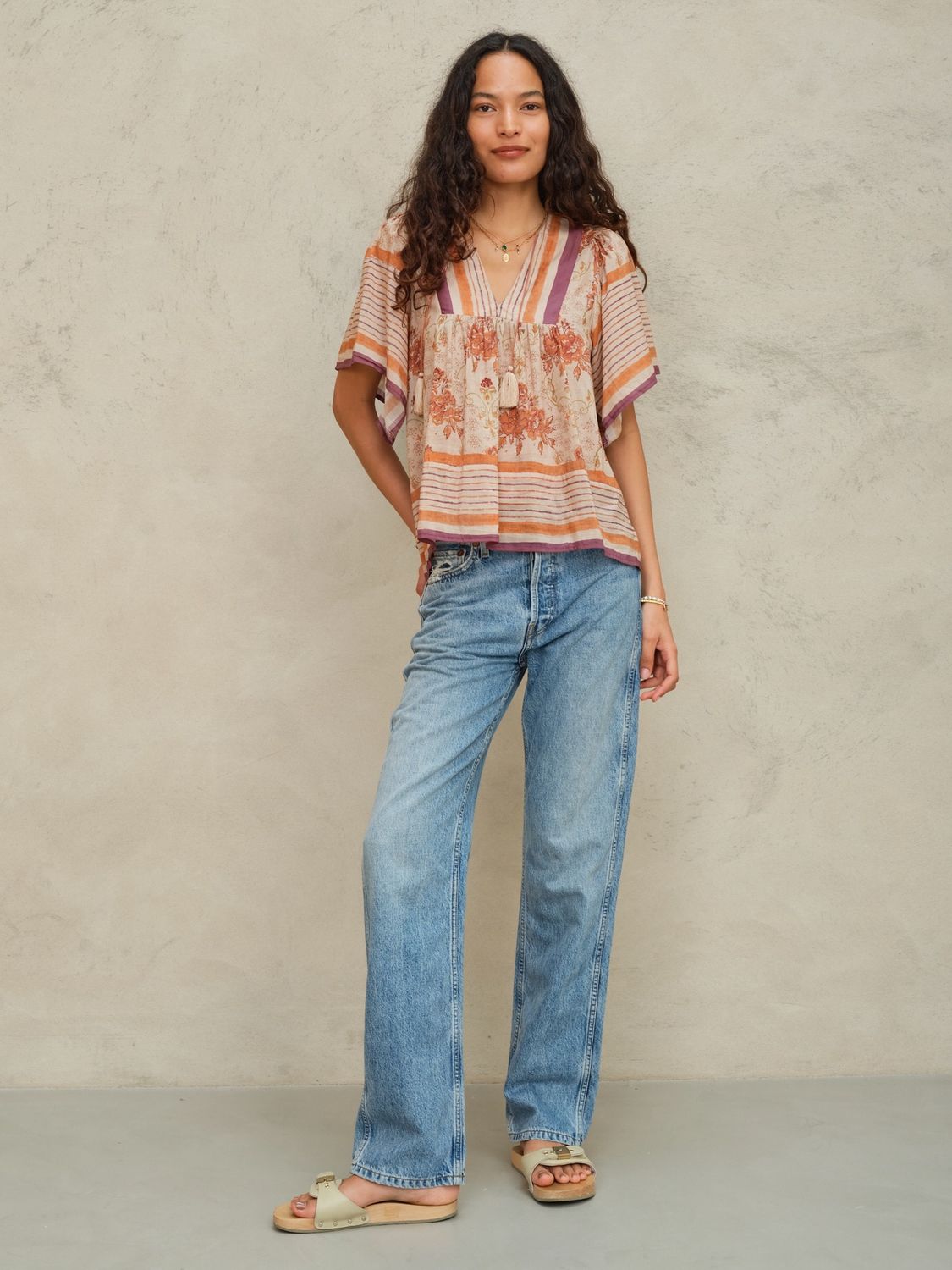 M.A.B.E. Aubrie Short Sleeve Top, Color: Multi, Size: XS