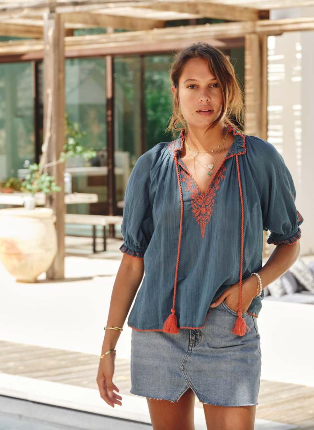 M.A.B.E. Talia Embroidered Top