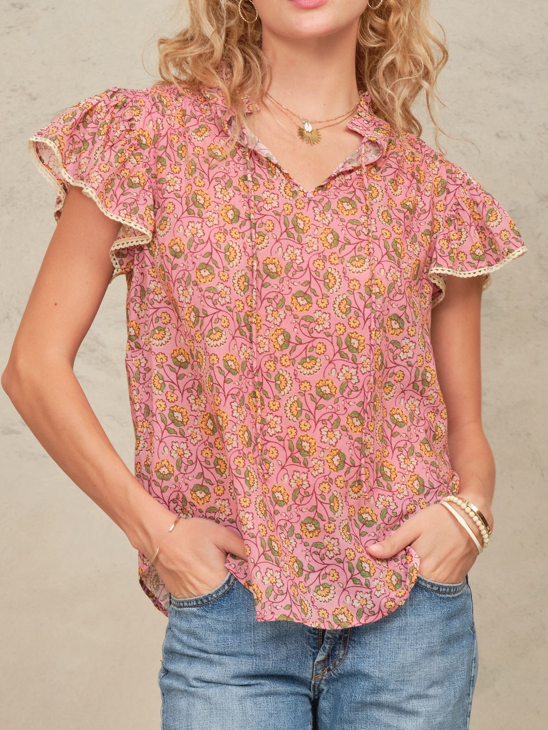 M.A..B.E. Ceci Print Top, Color: Pink, Size: XS