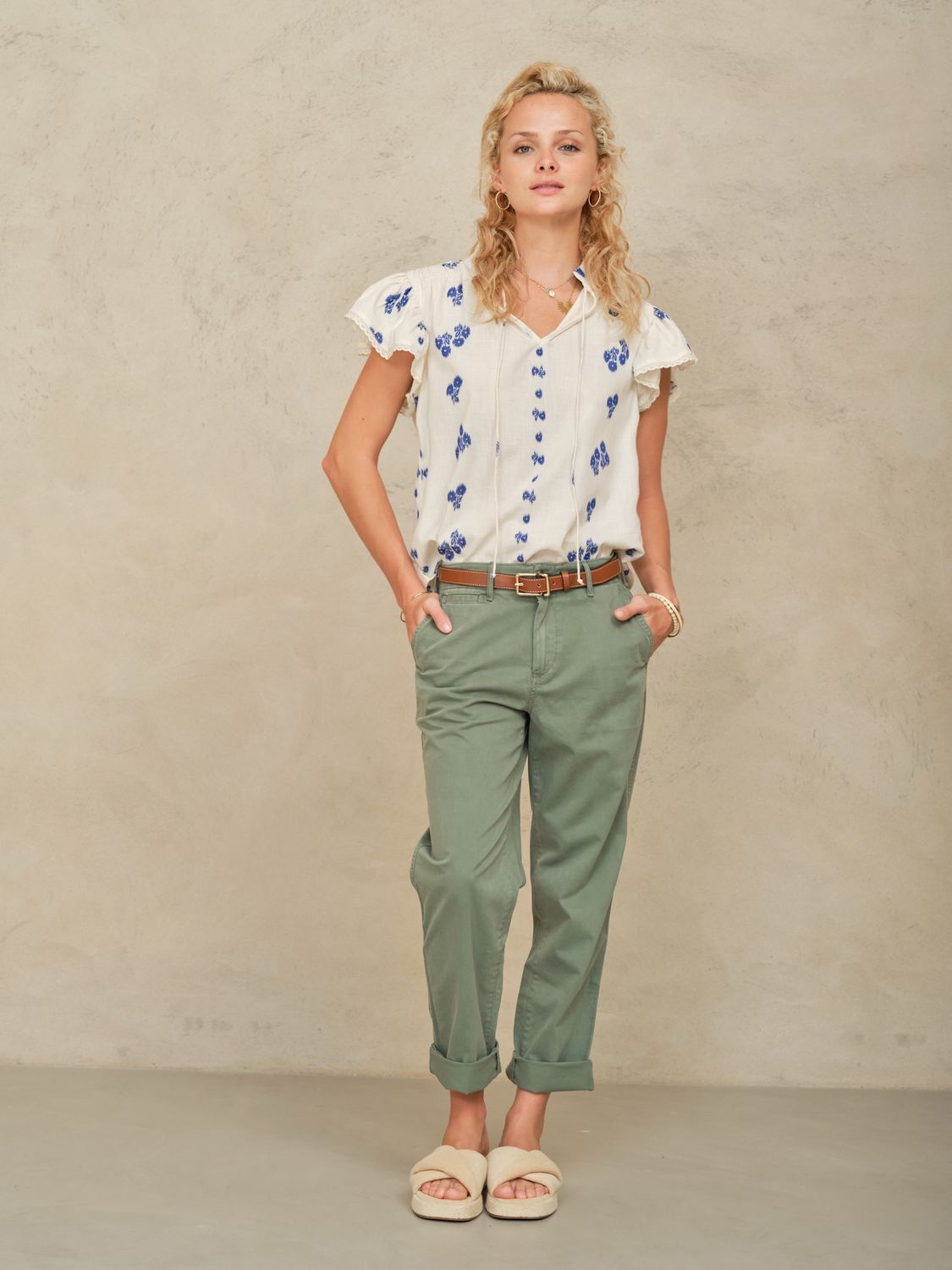 M.A.B.E. Iris Woven Frill Top, Color: Blue, Size: XS
