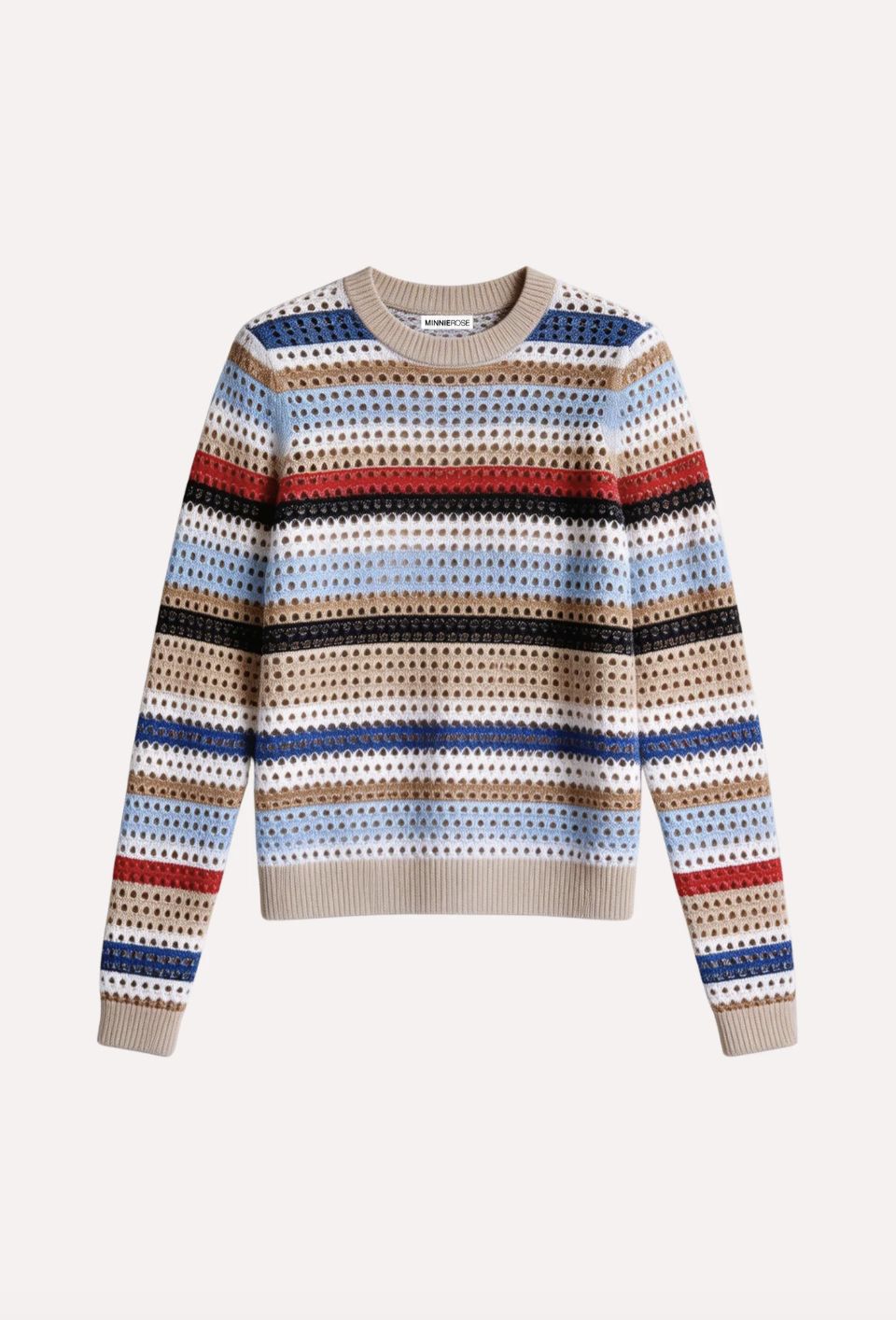 Minnie Rose Plaited Mesh Stripe Long Sleeve Crew