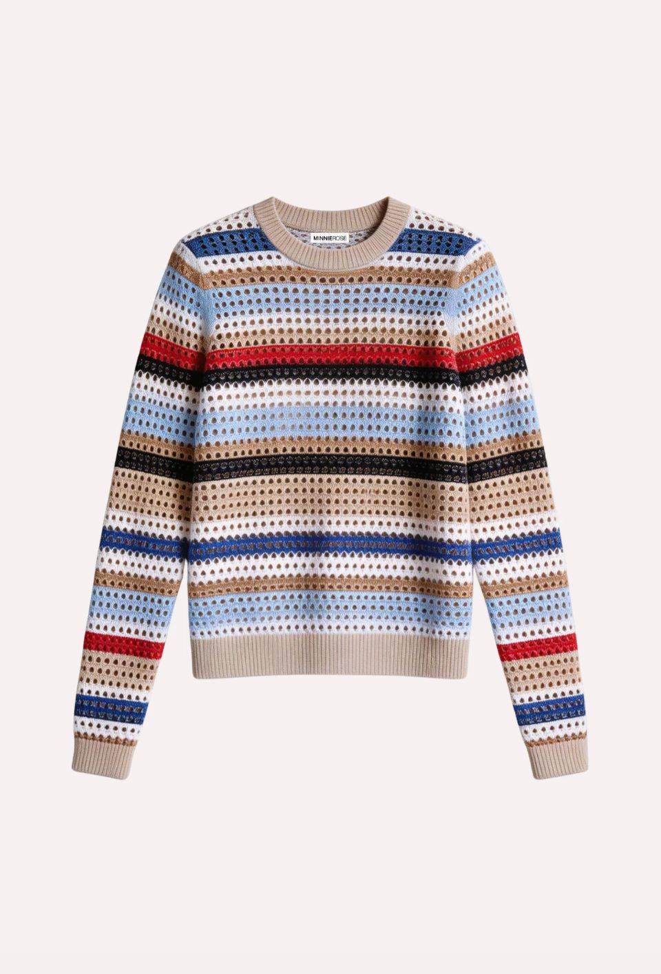 Minnie Rose Plaited Mesh Stripe Long Sleeve Crew