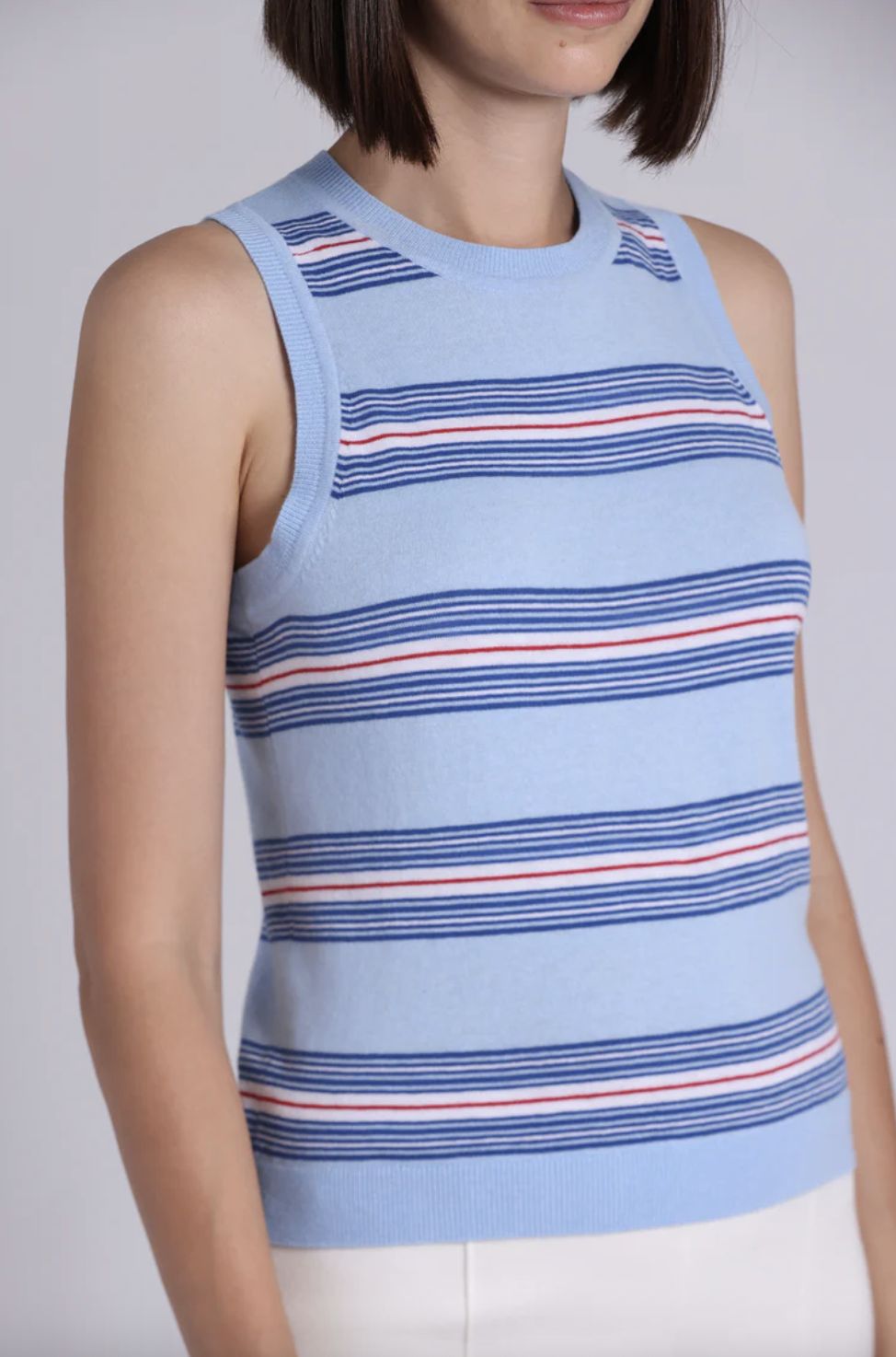 Minnie Rose Cotton Cashmere Striped Crew Shell