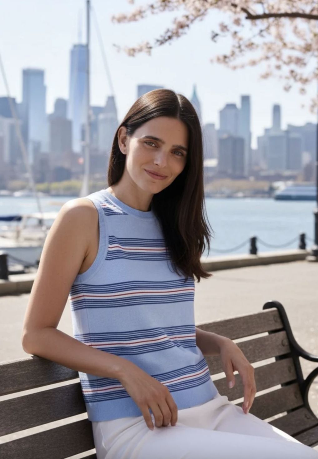 Minnie Rose Cotton Cashmere Striped Crew Shell