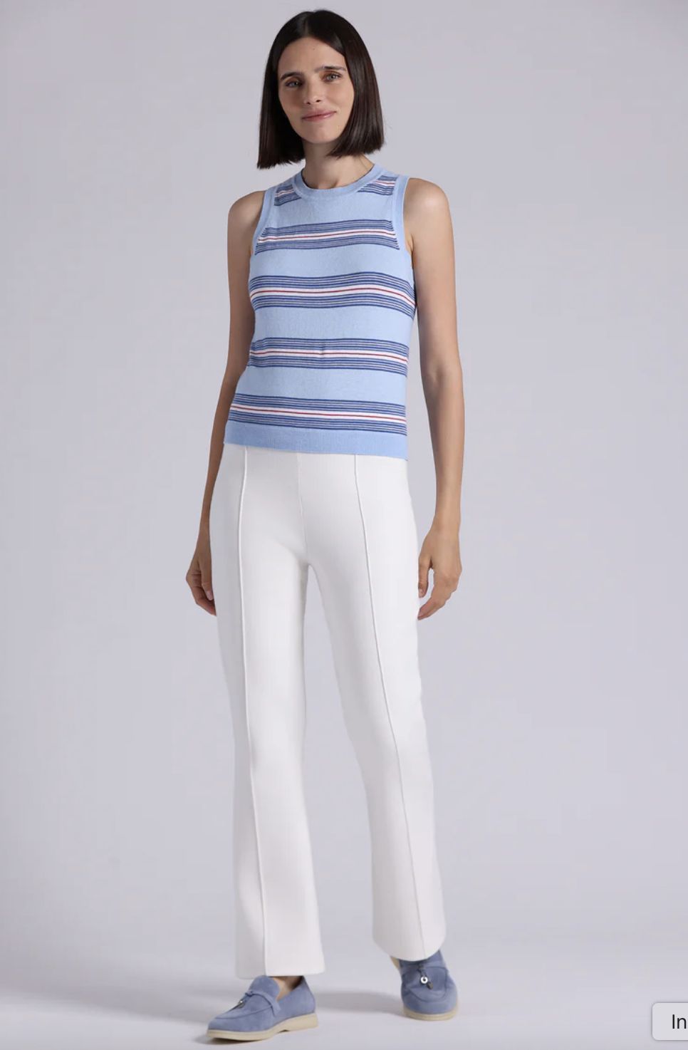 Minnie Rose Cotton Cashmere Striped Crew Shell