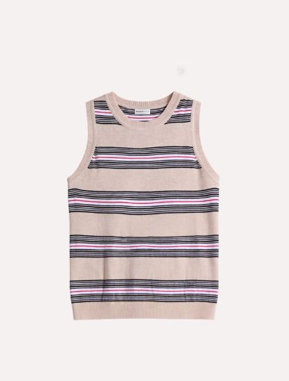 Minnie Rose Cotton Cashmere Striped Crew Shell