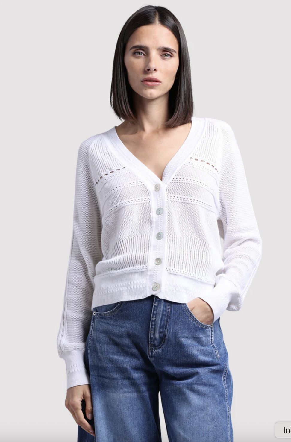 Minnie Rose Pointelle V-Neck Cardi