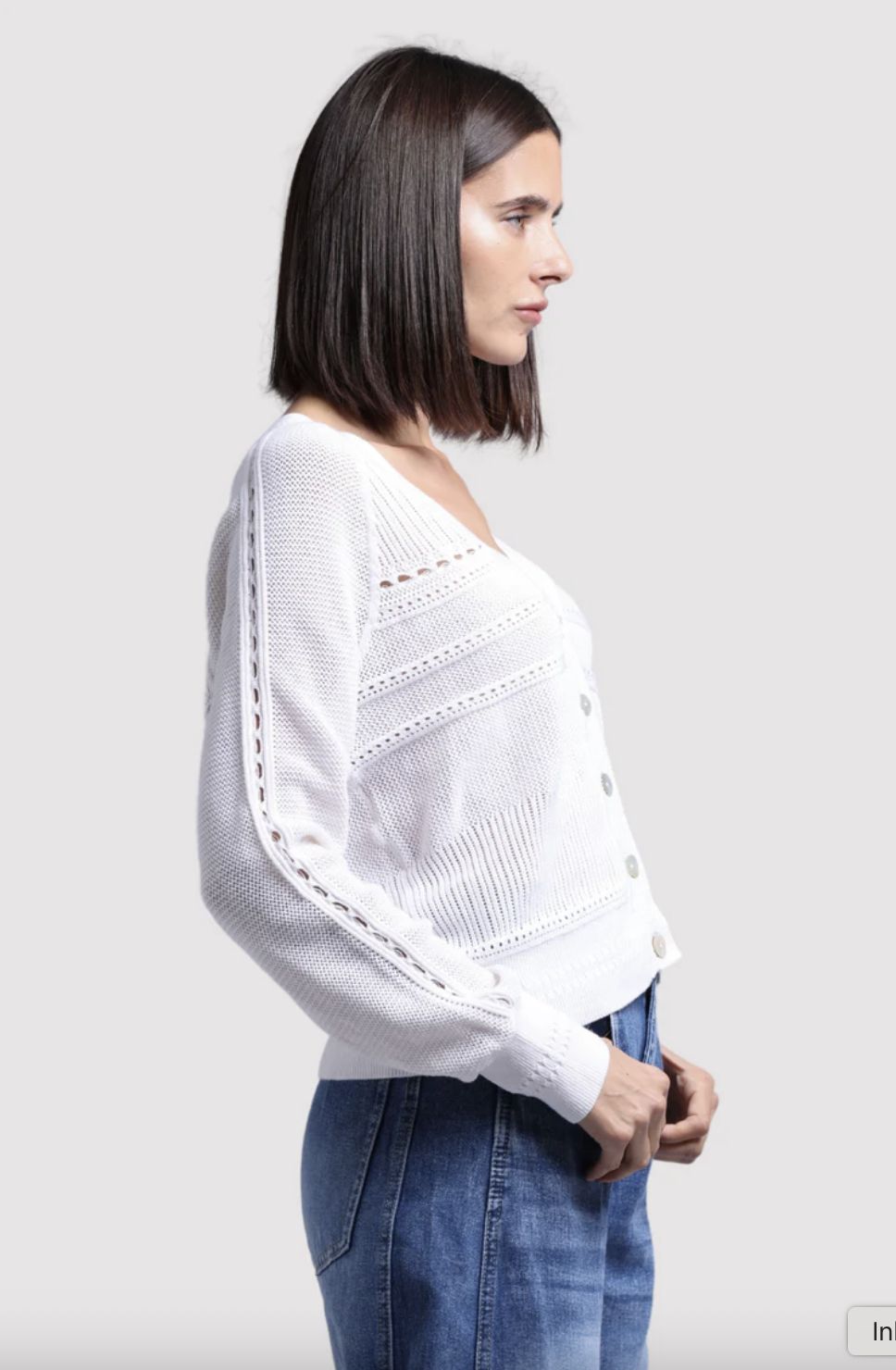 Minnie Rose Pointelle V-Neck Cardi