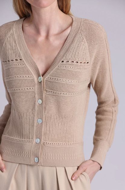 Minnie Rose Pointelle V-Neck Cardi