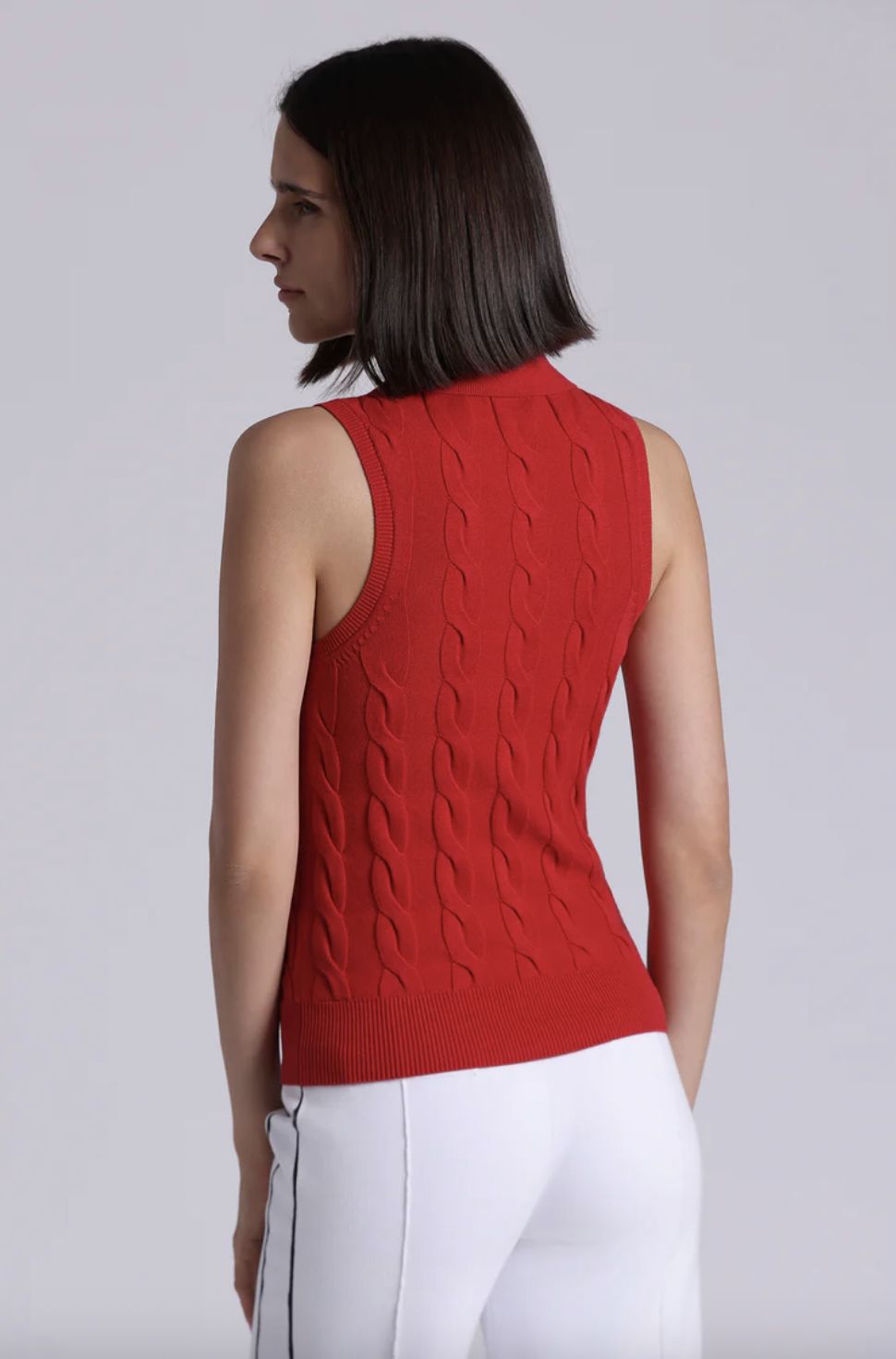 Minnie Rose Cotton Sleeveless Cable  Polo