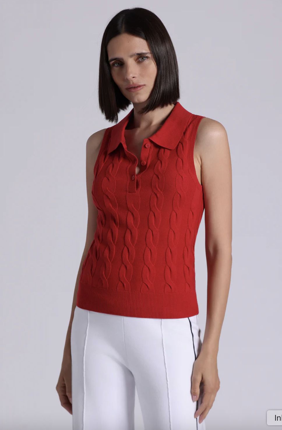 Minnie Rose Cotton Sleeveless Cable  Polo