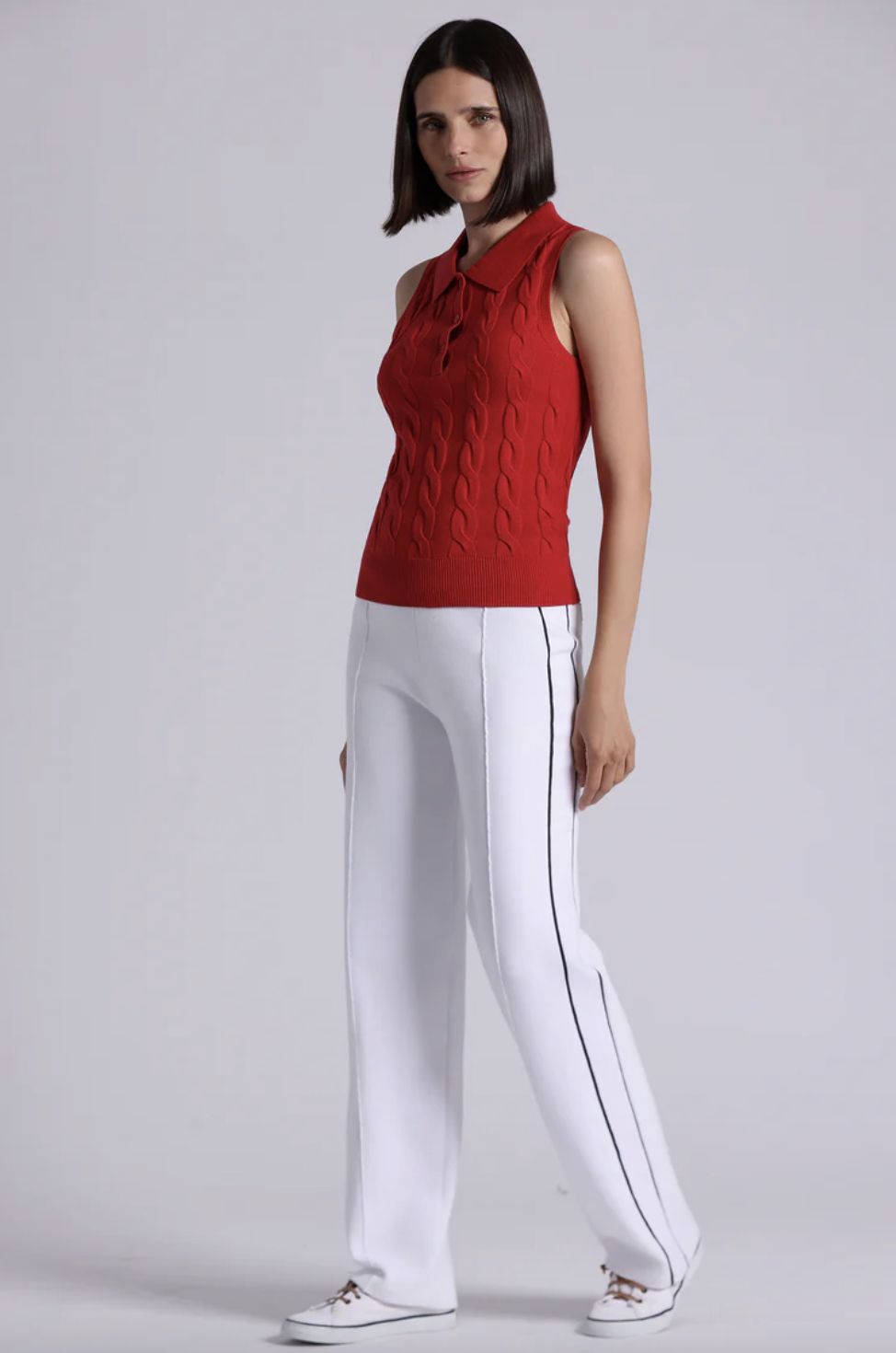 Minnie Rose Cotton Sleeveless Cable  Polo