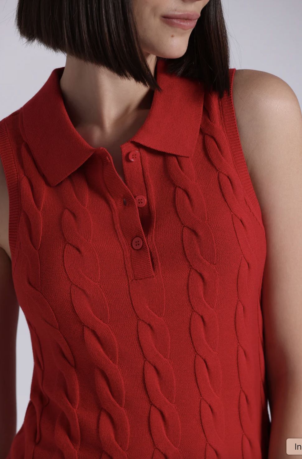 Minnie Rose Cotton Sleeveless Cable  Polo