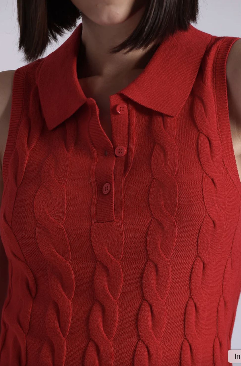 Minnie Rose Cotton Sleeveless Cable  Polo
