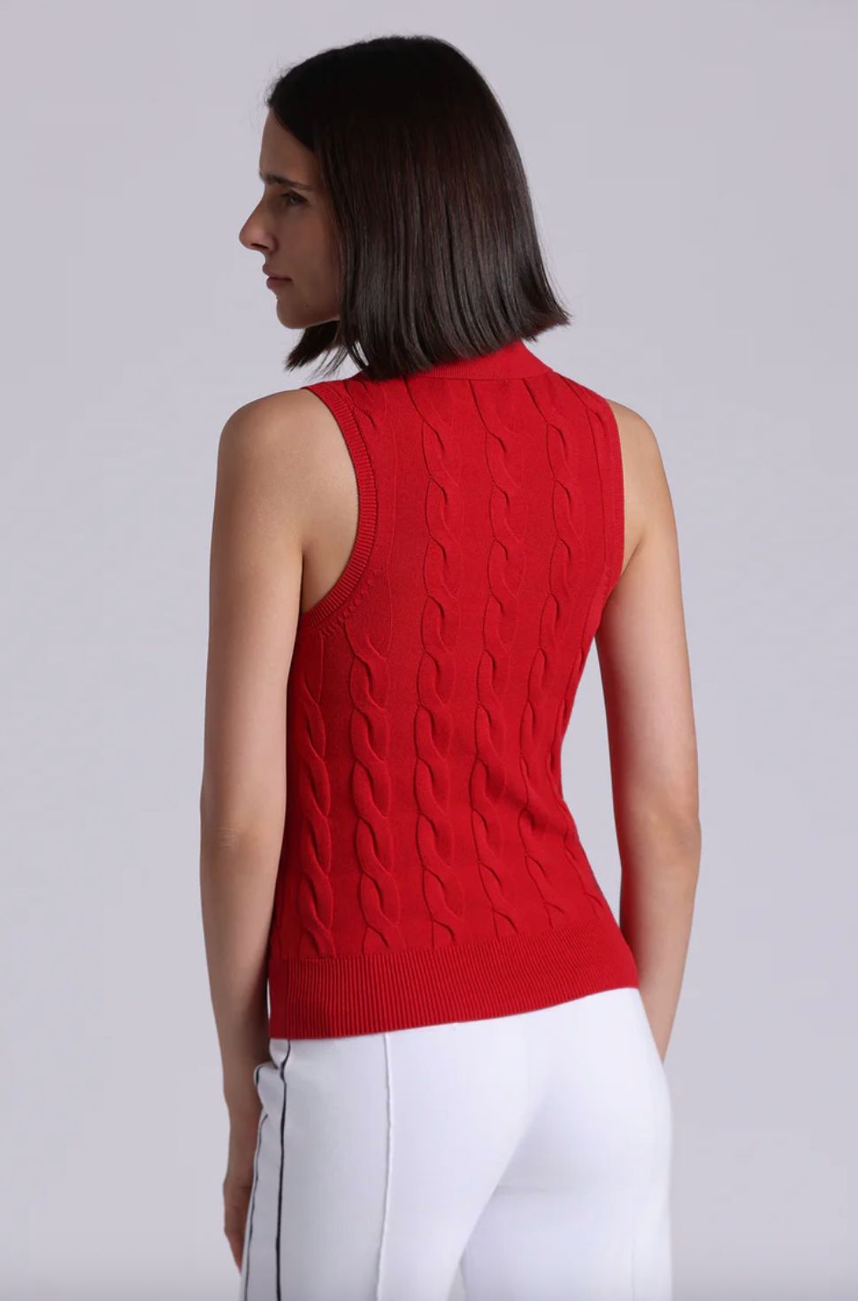 Minnie Rose Cotton Sleeveless Cable Polo