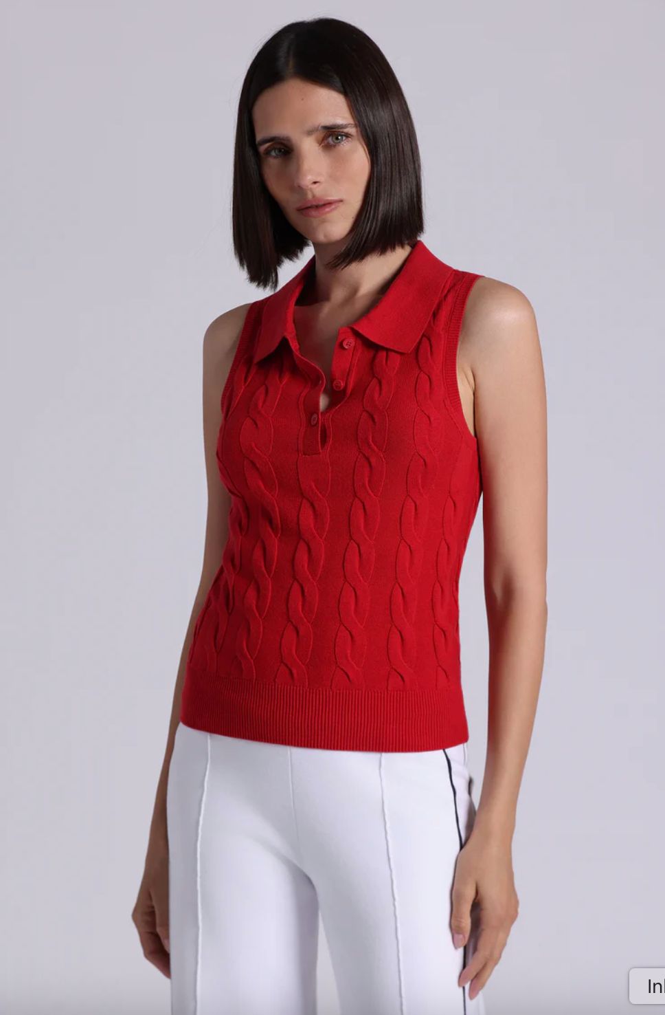 Minnie Rose Cotton Sleeveless Cable Polo