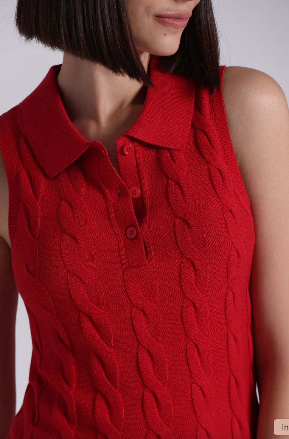 Minnie Rose Cotton Sleeveless Cable Polo